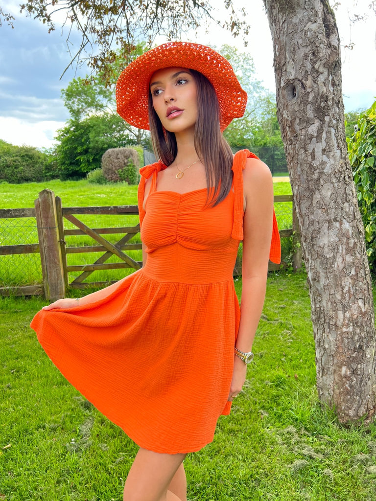 Orange Santorini Tie Shoulder Summer Dress - H&L