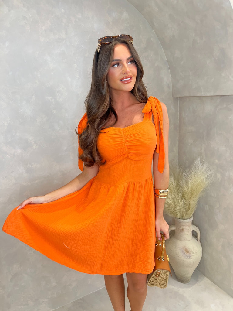 Orange Santorini Tie Shoulder Summer Dress - H&L