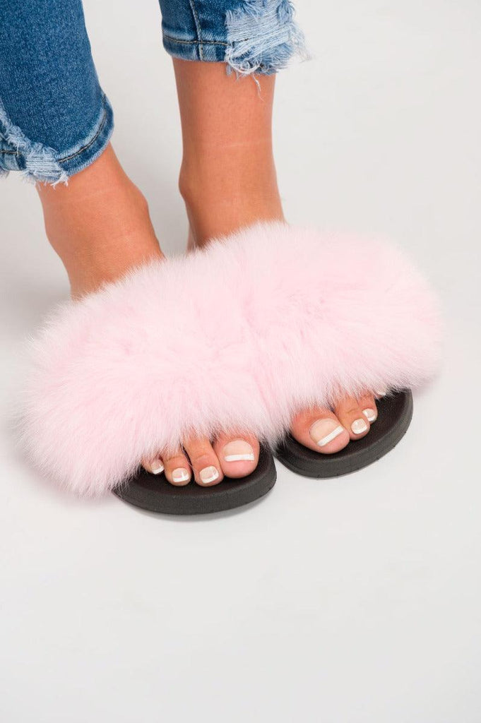 Pink Luxury Fur Sliders - H&L