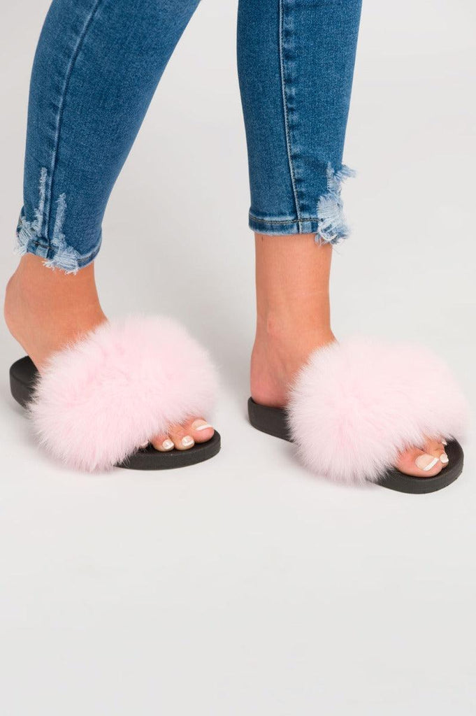 Pink Luxury Fur Sliders - H&L