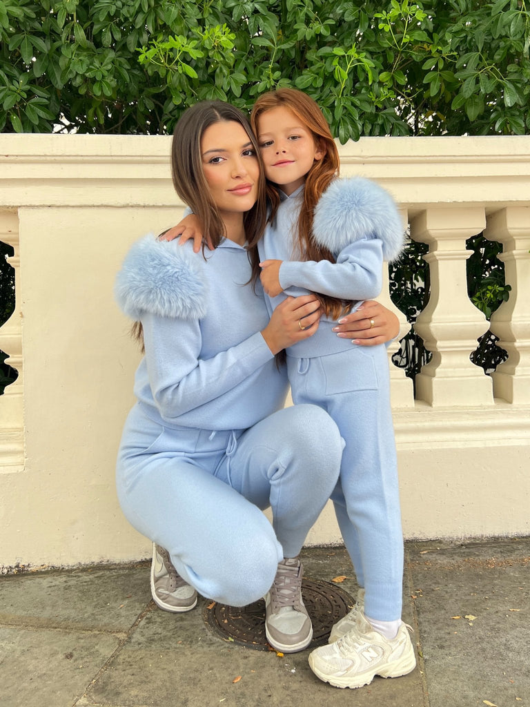 Premium Baby Blue Faux Fur Hooded Tracksuit - H&L