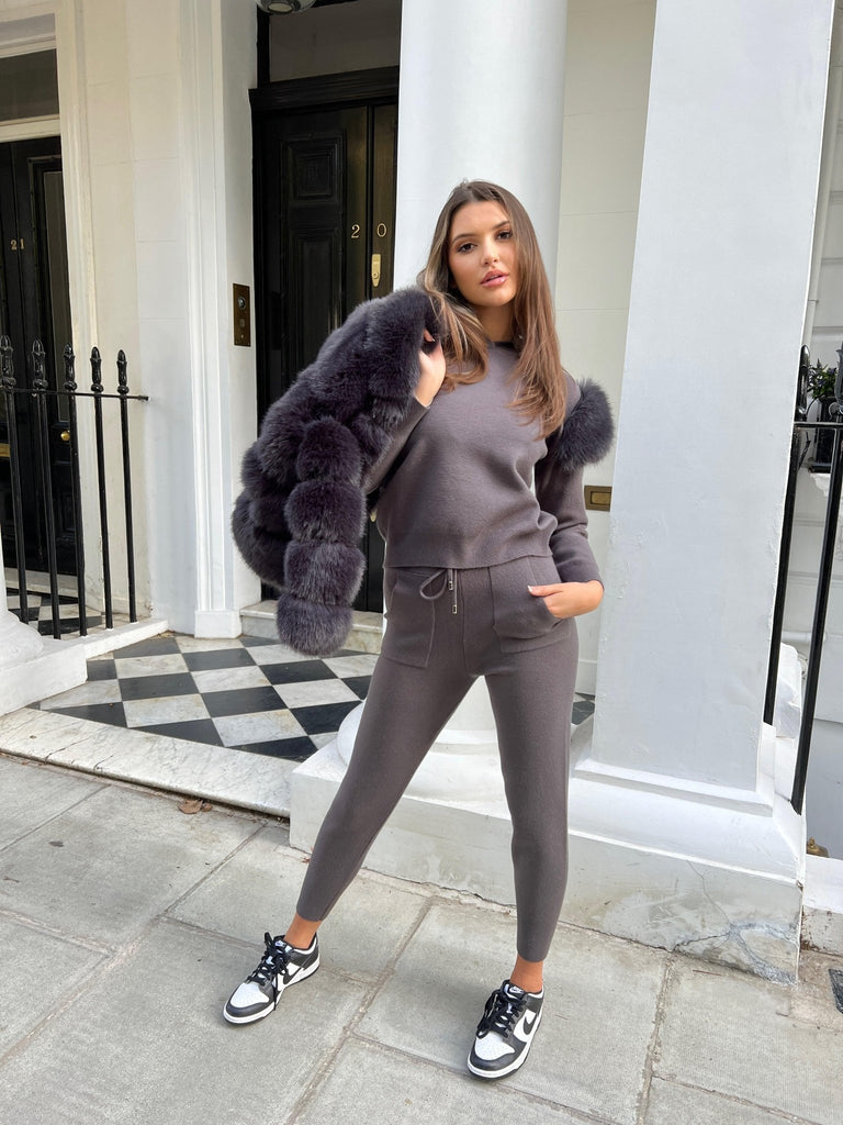 Premium Charcoal Faux Fur Hooded Tracksuit - H&L