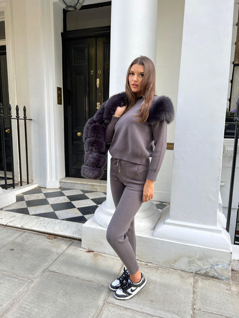 Premium Charcoal Faux Fur Hooded Tracksuit - H&L