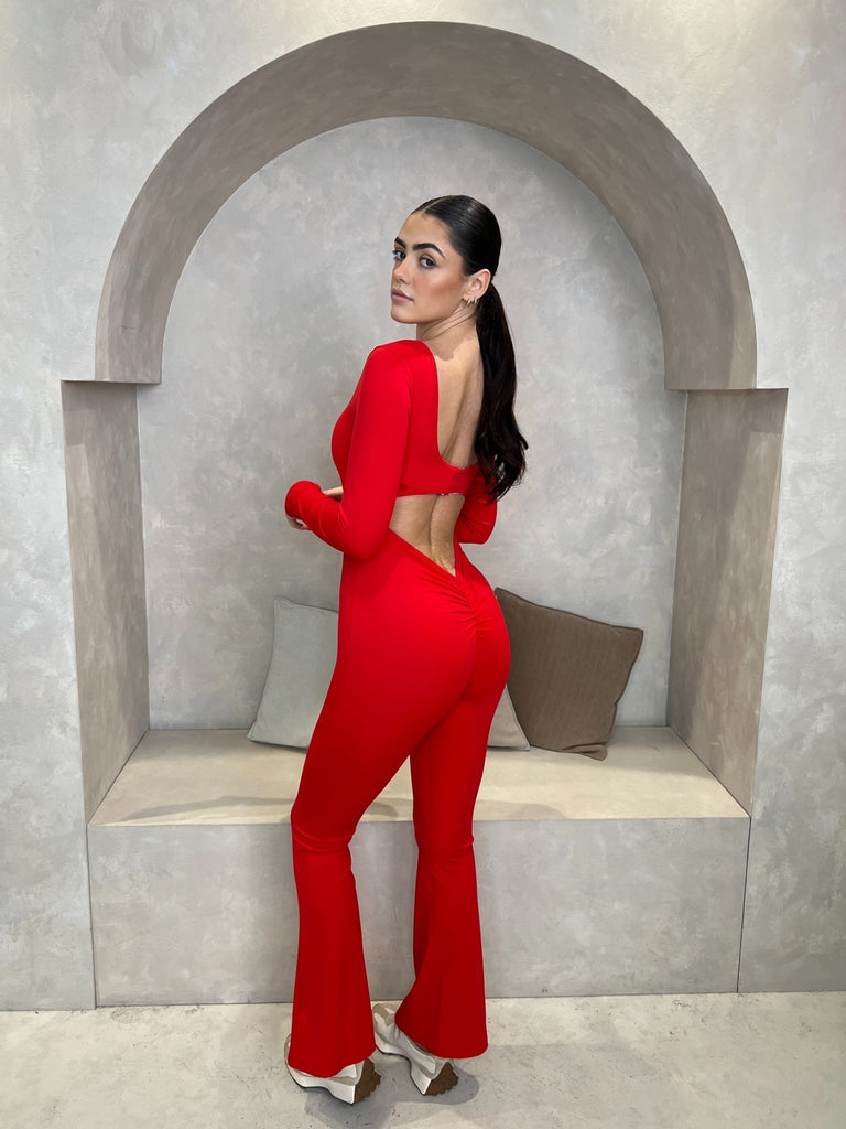 Red Cut Out Back Unitard - H&L