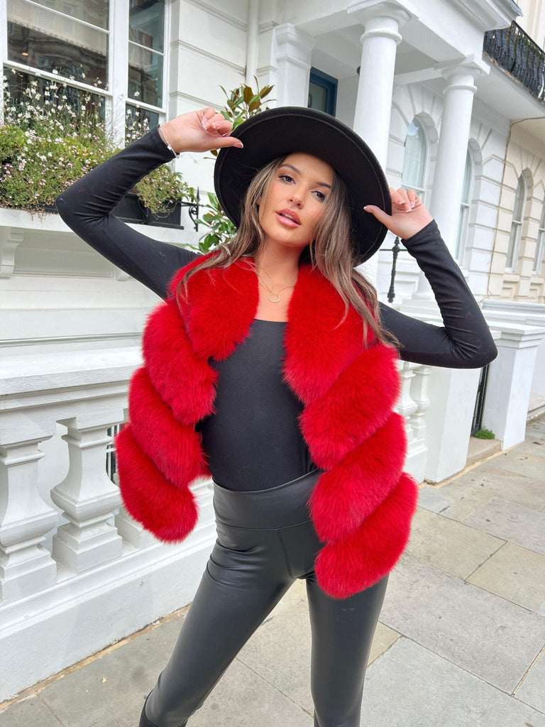 Red Luxury Fur 4 Row Gilet - H&L