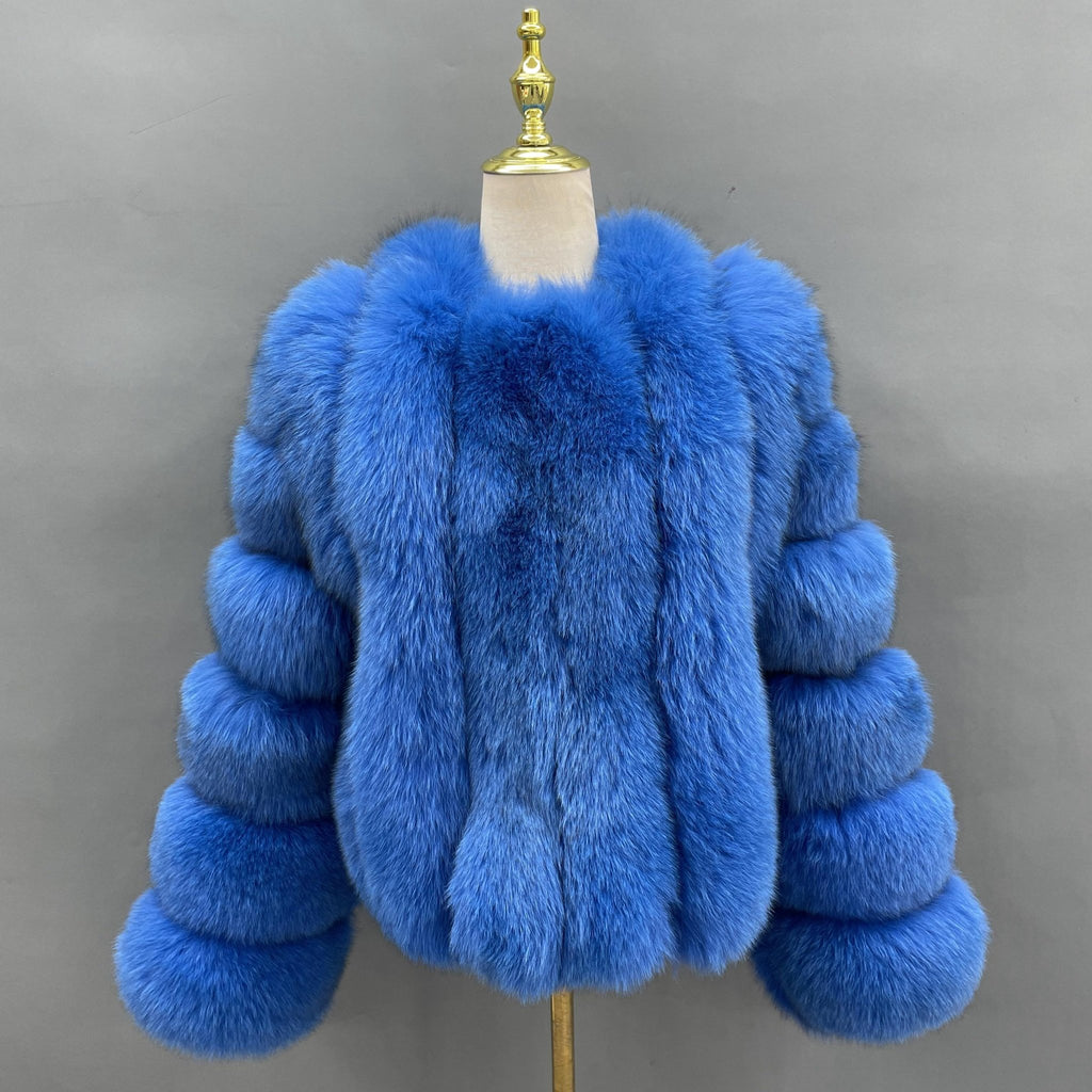 Royal Blue Luxury Fur Vertical Pelt Coat - H&L