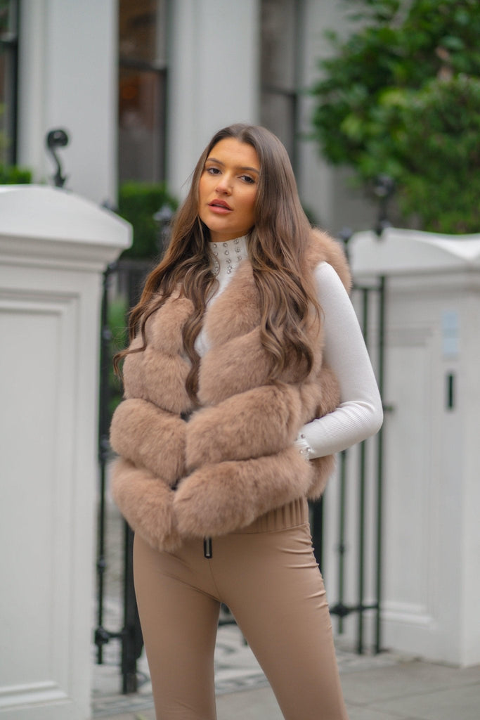 Tan Luxury Fur 4 Row Gilet - H&L