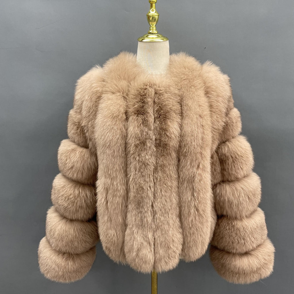 Tan Luxury Fur Vertical Pelt Coat - H&L