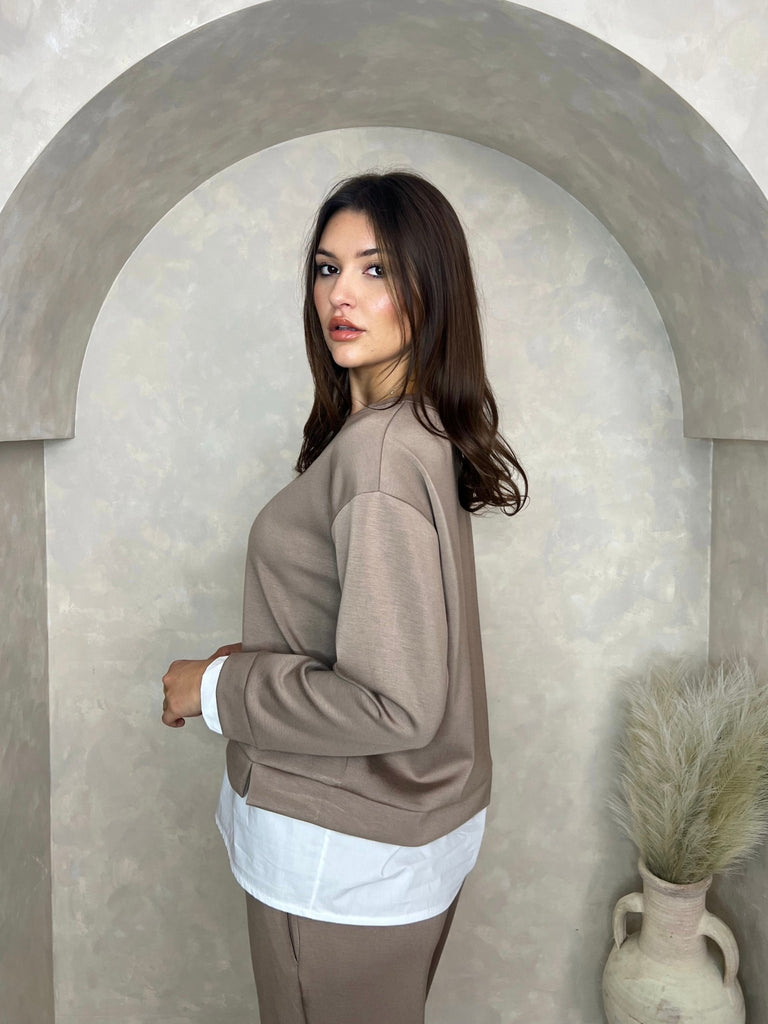 Taupe Contrast Hem Sweatshirt - H&L