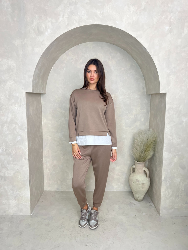 Taupe Contrast Hem Sweatshirt - H&L