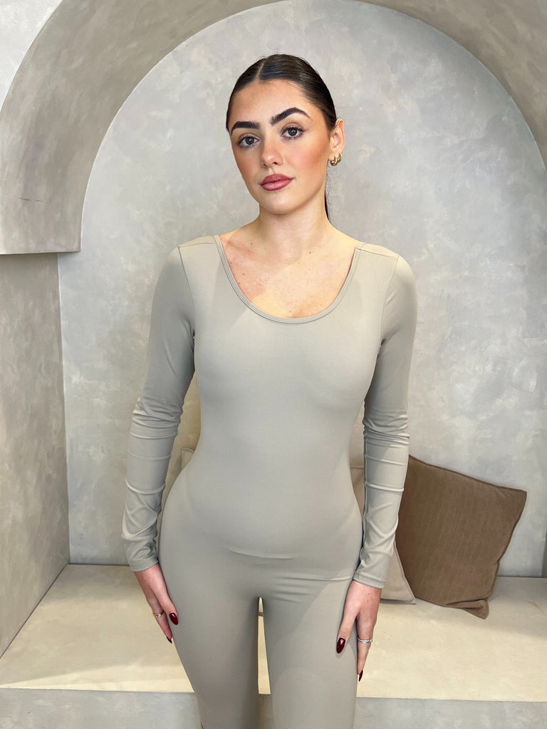 Taupe Cut Out Back Unitard - H&L