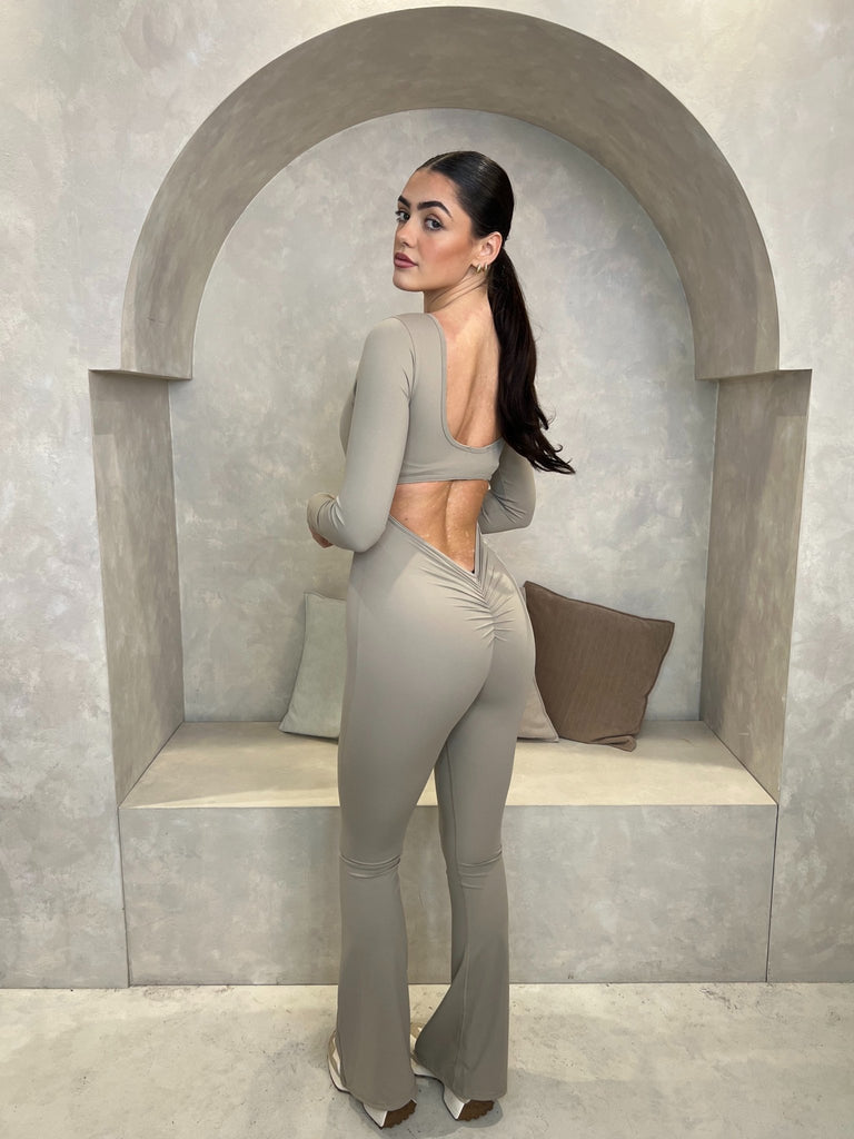 Taupe Cut Out Back Unitard - H&L