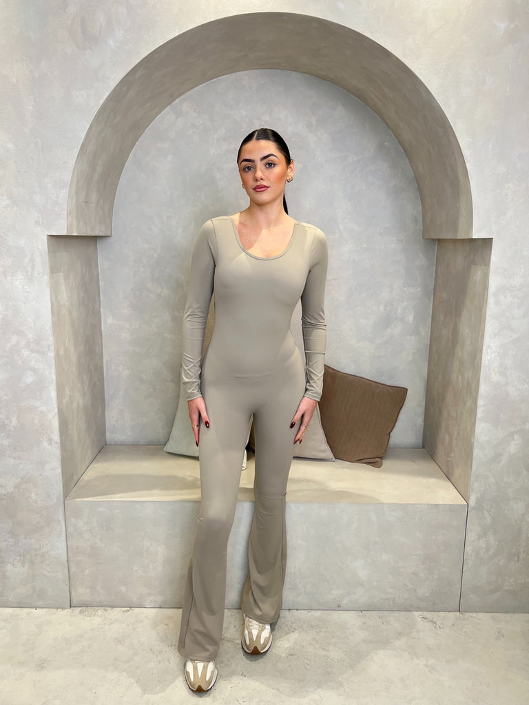 Taupe Cut Out Back Unitard - H&L