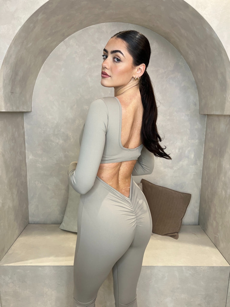 Taupe Cut Out Back Unitard - H&L