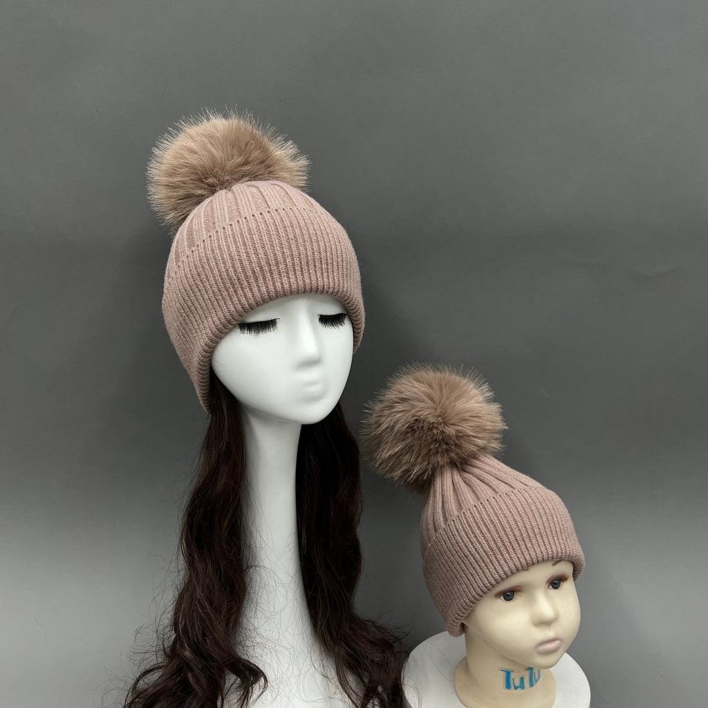 Taupe Faux Fur Bobble Hat - H&L