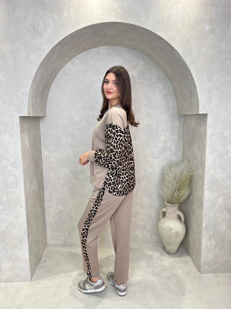 Taupe Leopard Print Oversize Sweatshirt - H&L