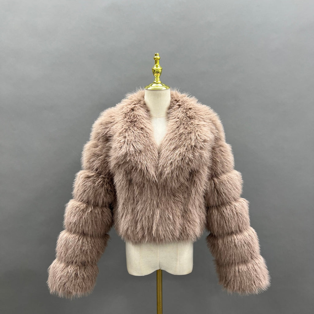 Taupe Premium Faux Fur Collared Jacket - H&L