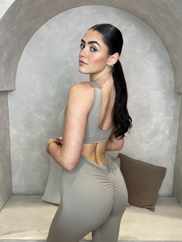 Taupe Sleeveless Cut Out Back Unitard - H&L