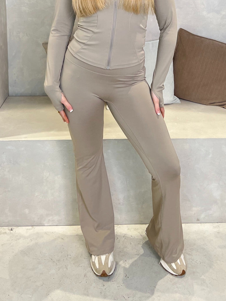 Taupe Zip Jacket Wide Leg Trouser Set - H&L