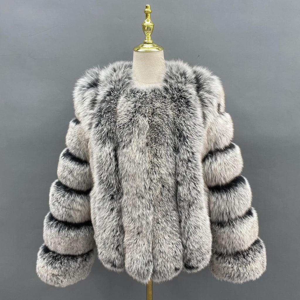 Two Tone Luxury Fur Vertical Pelt Coat - H&L