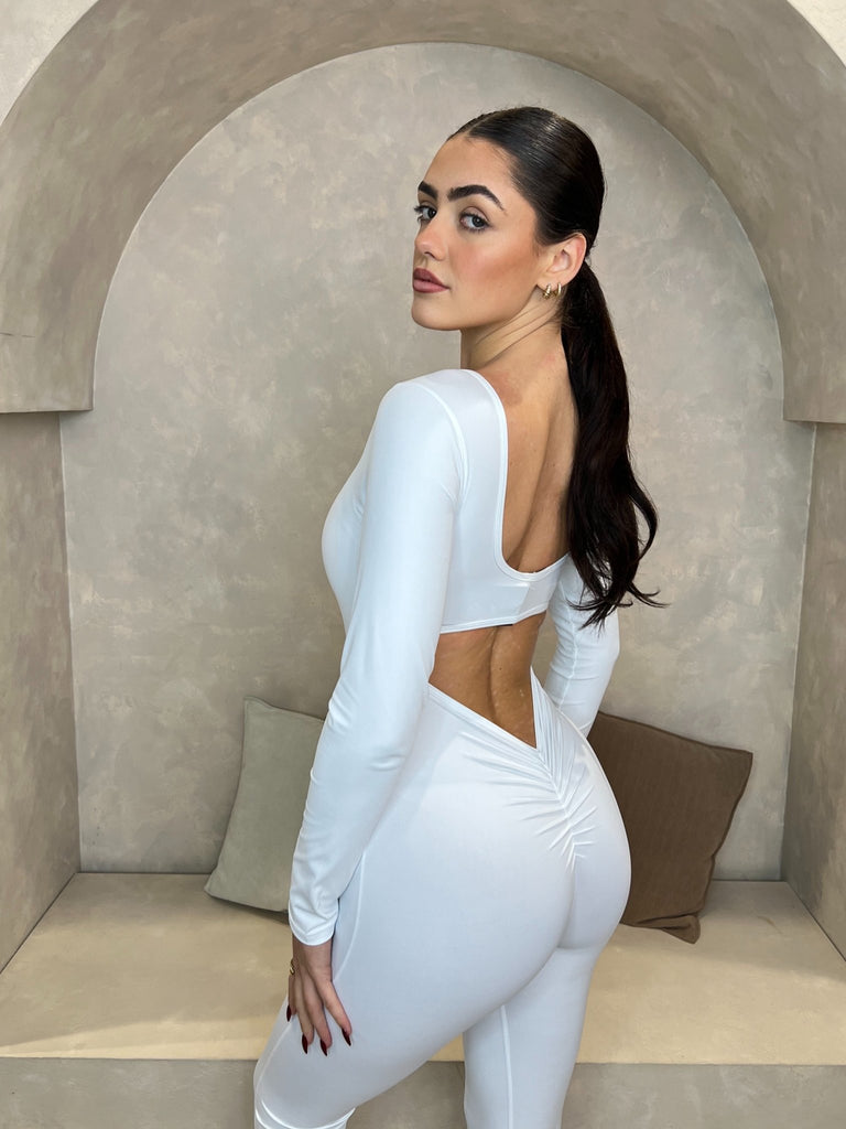 White Cut Out Back Unitard - H&L