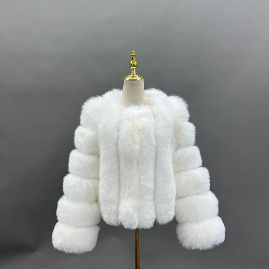 White Luxury Fur Vertical Pelt Coat - H&L