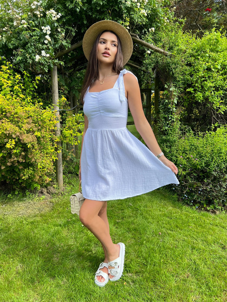 White Santorini Twist Detail Summer Dress - H&L