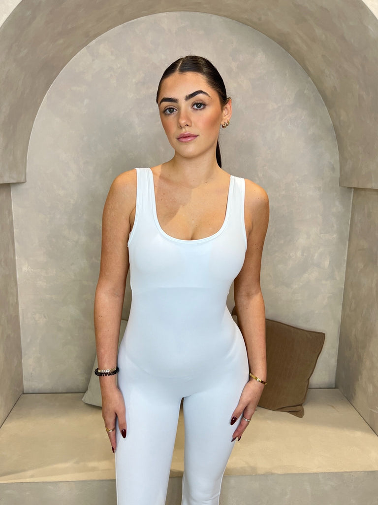 White Sleeveless Cut Out Back Unitard - H&L