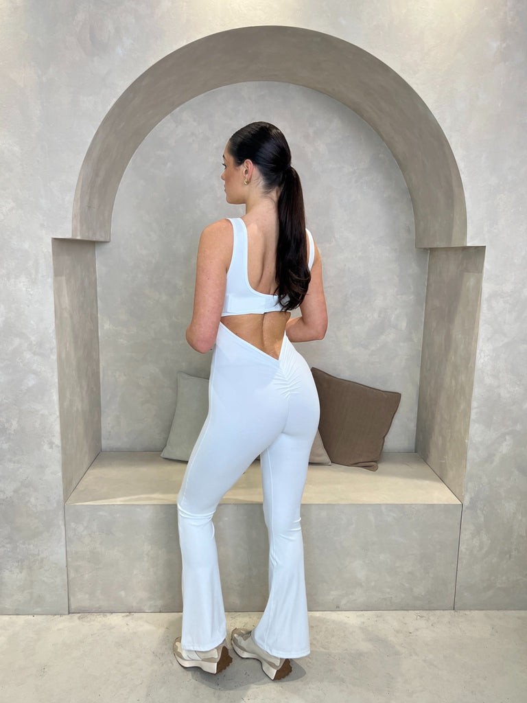 White Sleeveless Cut Out Back Unitard - H&L